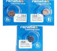 3 x Renata Watch Batteries Silver Oxide Swiss Made 0% Mercurry Long Life (3 x 364 or SR621SW or AG1)