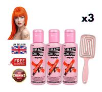 3 x Renbow Crazy Color Semi Permanent Hair Dye 100ml - Orange + Hair Brush