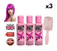 3 x Renbow Crazy Color Semi Permanent Hair Dye 100ml - Pinkissimo + Hair Brush