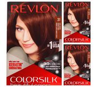3 X Revlon Colorsilk No. 31 Dark Auburn Permanent Hair Colour Dye 3 Boxes