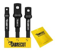 3 x SabreCut SCESAK1 Socket Adapters 1/4 inch HEX to 1/4 inch 3/8 inch 1/2 inch Square Drive for Impact Drivers Wrenches and Ratchets