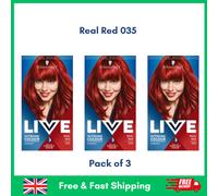 3 x Schwarzkopf Live Permanent Hair Dye REAL RED 035 Women Hair Colour