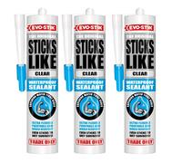 (3 x Sealant CLEAR) 3 x 290ml Evo-Stik Sticks Like Adhesive & Sealant