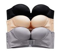 3 x Sexy Women's Anti-Slip Bra - Large Size Strapless Bra Headband Invisible Casual Bra with Front Buckle Adjustable Elastic Lingerie Underwear