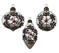 3 x Shabby Chic Clear Christmas Tree Bauble - Red, Bronze Berry Design with Snow