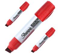 3 x Sharpie Magnum Permanent Markers with Extra Wide Chisel Tip, Suitable For Most Wet, Dry & Oily Surfaces, Red - Loose in Plain Packaging