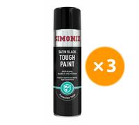3 x Simoniz Satin Black Tough Engine Enamel Paint Spray500ml Super Smooth Finish