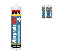3 x Soudal Acryrub SWS Sealant Premium Paintable Elastic Acrylic Decorators Filler