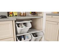 3 x Stacking White Waste / Recycle / Laundry Sorting Plastic Bins Boxes & Lids