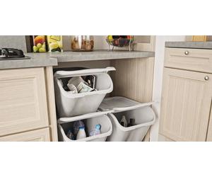 3 x Stacking White Waste / Recycle / Laundry Sorting Plastic Bins Boxes & Lids