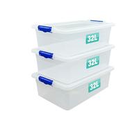 3 x Storage Boxes With Clip Lock Lids Litre Heavy Duty Clear Stackable Lockable Multipurpose Plastic Storage Box Indoor Outdoor Containers Home,Office,Kitchen,Garage (3 x 32 Litre Underbed)