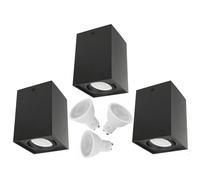 Maclean MCE426 B 3X Tube/Surface Mounted Luminaire Spots Square Aluminum GU10 80x80x115mm Black Colour + 3X LED 5W Bulbs