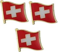 3 X Switzerland Cross Swiss Nation Country Flag Lapel Pin Badge - 1.9cm x 1.6cm Each - Hard Enamel Set of 3 Swiss Flag Pins - Patriotic Souvenirs for Jacket, Hat