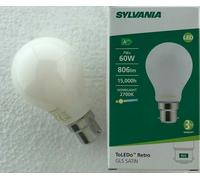 6 x Sylvania LED GLS Filament Opal 7W 2700K BC standard bulb 806lm = 60 Watt A4 [EEK: A+]