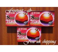 3 x TDK P5-90 HS VIDEO 8mm / Hi8 CAMCORDER TAPES / CASSETTES - HIGH STANDARD