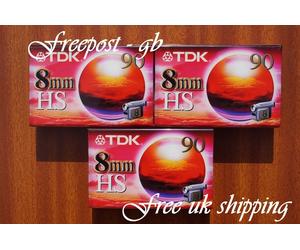 3 x TDK P5-90 HS VIDEO 8mm / Hi8 CAMCORDER TAPES / CASSETTES - HIGH STANDARD
