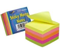 3 x Tiger sticky memo notes 350 sheets 2in/5cm square neon block