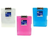 3 x Transparent A4 File Organizer Folder with Clipboard - Clear Document Storage Case, Strong Plastic Filing Box for Office Desk, Paper Holder & Document Protector