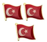 3 X Turkey Turkish National Flag Metal Enamel Pin Badge Lapel - 1.9cm x 1.6cm Each - Set of 3 Hard Enamel Crescent and Star Pins - Patriotic Turkish Souvenir