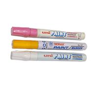 3 X Uni Paint Marker Pen Oil Based Opaque - Use on any surface- PinkYellow White