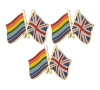 3 X United Kingdom & LGBT Rainbow Pride Friendship UK Union Jack Flag Enamel Lapel Pin Badge - 2.4cm x 1.9cm Each - Set of 3 Hard Enamel Crossed Flags Pins - LGBTQ+ Equality