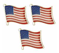 3 X United States of America USA National Flag Metal Enamel Pin Badge Lapel - 1.9cm x 1.6cm Each - Set of 3 Hard Enamel American Flag Pins - Patriotic