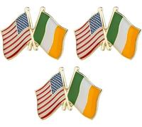 3 X USA America Friendship & Ireland Irish National Flag Lapel Pin Badge - 2.4cm x 1.9cm Each - Set of 3 Crossed Flags Enamel Pins - Irish American Cultural Unity and Diplomatic Symbol