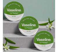 3 x Vaseline Aloe Vera Lip Balm 20g - Hydrating Petroleum Jelly for Dry, Cracked, Chapped Lips