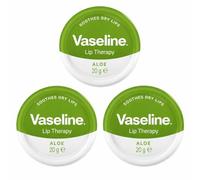 3 x Vaseline Lip Therapy Aloe Vera 20g Tin - Hydrating Lip Balm with Petroleum Jelly, Refreshing Moisture for Dry Lips, Travel Friendly Pocket Size