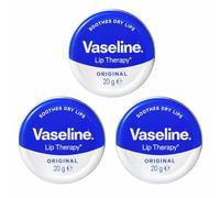 3 x Vaseline Lip Therapy Original 20g Tin - Classic Petroleum Jelly Lip Balm, Intensive Moisture Lock for Dry Lips, Pocket Size Everyday Lip Care
