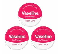 3 x Vaseline Lip Therapy Rosy Lips 20g Tin - Tinted Lip Balm with Petroleum Jelly, Moisturising Care with Natural Pink Shine, Compact Pocket Size
