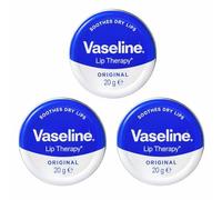 3 x Vaseline Original Lip Therapy 20g Tin - Original, Aloe Vera, Cocoa Butter & Rosy Lips, Intensive Moisturising Lip Balm for Dry Lips, Pocket Size Petroleum Jelly Lip Care