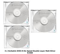 3 x Verbatim DVD+R 8x Double Dual Layer 8.5GB DL Matt Silver Discs Jewel Cased