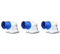 3 x Wall Mounted Plugs 16amp 2 Pin & Earth 230/240v AC Blue IP44