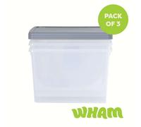 3 X Wham Box 50L Stackable Plastic Storage Archive Box & Lid Clear/steel