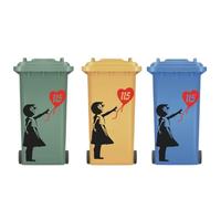 3 x Wheelie Bin Decals Banksy Girl with Balloon Graffiti Style Vinyl Customised House Number DIY