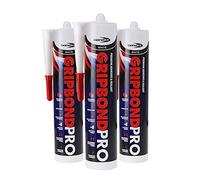 3 x White GB Pro Builders Silicone Adhesive & Sealant - Super Strong Glass Wood UPVC Steel Silicone free sealent