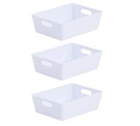 3 x White Wham Plastic Rectangle Storage Basket 16cm x 12cm 770ml