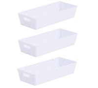 3 x White Wham Plastic Slim Rectangle Studio Handy Storage Basket 25cm x 10.5cm