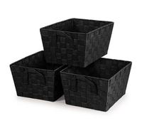 3 X Woven Strap Shelf Storage Hamper Basket With Carry Handles - Black