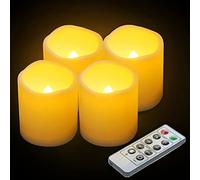 3”X3” 4 Pack Outdoor Flameless Candles Battery Operated LED Waterproof Pillar Candles with Remote Timer Electric Flickering LED Lights for Christmas, Halloween, Wedding, Home, Garden Decorations