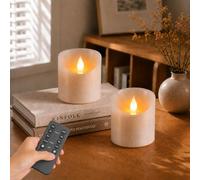 3"x3" Flickering Flameless Candles, Realistic LED Candles, Battery Operated Candles with Remote and Timers, Real Wax Electric Fake Pillar Candles for Festival Wedding Home Party Decor -2Pack