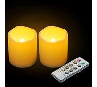 3”X3” Outdoor Flameless Candles Battery Operated LED Waterproof Pillar Candles with Remote Timer Electric Flickering LED Lights for Christmas, Halloween, Wedding, Home, Garden Decorations 2 Pack