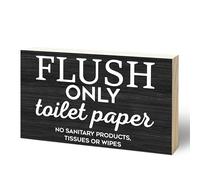 3"X5" Wooden Block Sign - Flush Only Toilet Paper - Pine Wood Plaque, Home & Bathroom Desk Decor, Toilet Ornament, Shelf Supplies, Decorative Housewarming Gift - C07