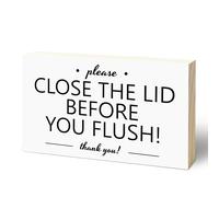 3"X5" Wooden Block Sign - Please Close The Lid Before You Flush - Pine Wood Plaque, Home & Bathroom Desk Decor, Toilet Ornament, Shelf Supplies, Decorative Housewarming Gift - C06