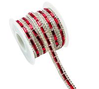 3 Yard Rhinestone Diamond Ribbons Red Self Adhesive Rhinestone Strips with Square Glass Gems,Bling Stickers Wrap Crystal Roll for Glitter Clothes,0.7CM