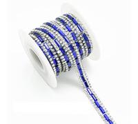 3 Yard Rhinestone Diamond Ribbons Royal Blue Self Adhesive Rhinestone Strips with Square Glass Gems,Bling Stickers Wrap Crystal Roll for Glitter Clothes,0.7CM