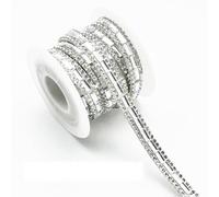 3 Yard Rhinestone Diamond Ribbons White Self Adhesive Rhinestone Strips with Square Glass Gems,Bling Stickers Wrap Crystal Roll for Glitter Clothes,0.7CM