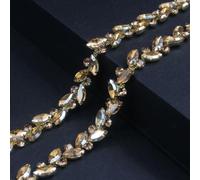 3 Yard Rhinestone Trim Chain, Yellow Crystal Beads String Diamante Ribbon Bling Strips Sewing Fringe Tassel Sewing for DIY Party Wedding Bouquet Dress Decoration Bridal Costume Embellishment