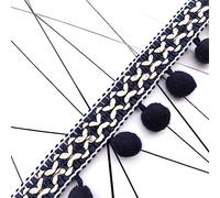 3 Yards 3cm Pom Pom Ball Fringe Trim Pom Pom Trim Mini Pom Pom Tassel Ribbon Fringe Ribbon Trimming Pompom Trim Ball Ribbon Sewing Lace Tassel Applique for Home Curtain Clothes Pillow (Navy Blue)